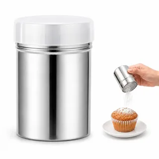 Puderzuckerstreuer mit Deckel, Puderzuckermühle, Kakaostreuer Cappuccino, kakaostreuer für Cappuccino, Edelstahl Kakao Streuer Cappuccino, Puderzucker Sieb Mehlstreuer, Kaffee Zubehör