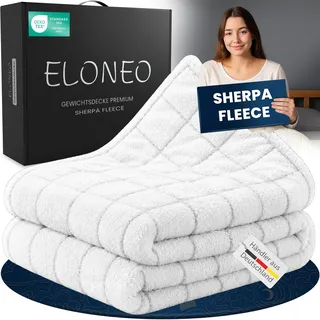ELONEO Gewichtsdecke Fleece, Sherpa, Kuscheldecke mit gleichmäßige Gewichtsverteilung, Weighted Blanket, 200x200cm, 7kg, Weiß - Weiß