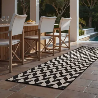 Teppich TED BAKER "Terrick, Wendeteppich", schwarz weiß, B:80cm H:8mm L:200cm, Polypropylen, Teppiche, Teppich, Designteppich, Wetterfest, Pflegeleicht, Modern, Wohnzimmer, Terrasse