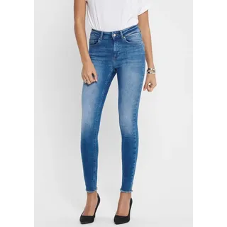 Ankle-Jeans ONLY "ONLBLUSH – Ankle-Jeans mit offenen Säumen für moderne Looks", Damen, Gr. XS (34), Länge 34, blau (medium blau denim), Denim/Jeans, Obermaterial: 92% Baumwolle, 6% Polyester, 2% Elasthan, Abriebeffekte, skinny fit, Jeans Ankle-Jeans, Abriebeffekte, modisch, skinny fit, Rundhals, regular fit