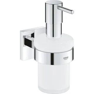 GROHE Start Cube, klebbarer Seifenspender für das Bad, ohne Bohren (Füllmenge: 160ml, mit Halter, verdeckte Befestigung, inkl. Schrauben und Dübel, Kleber separat kaufen), eckig, chrom, 41098000
