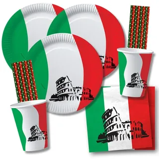 DH-Konzept 84-teiliges Party-Set Italien - Teller Becher Servietten Trinkhalme für 20 Personen