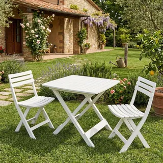 Dmora Outdoor-Set bestehend aus: 2 Stühlen und 1 Tisch, Made in Italy, Farbe weiß