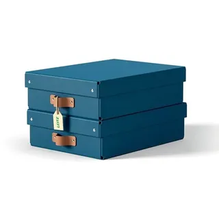 Leitz Puro Aufbewahrungsbox mit Deckel, mittelgroß & flach, 8L, 100% recycelter Karton, 2er-Pack, Dunkelblau