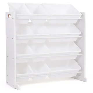 Humble Crew WO565 Kinderregal - Spielzeugregal-Organizer aus Holz mit 12 Aufbewahrungsboxen, Weiß/Weiß