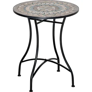 Fortuna Lai Gartentisch Mosaiktisch rund Bistrotisch mit Keramik Mosaikplatte in Grün Beige Weiß Ø60cm für Garten Balkon Terrasse