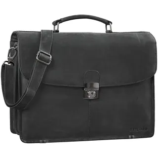 STILORD 'Miguel' Klassische Leder Aktentasche Schwarz Herren große Businesstasche Arbeit Bürotasche mit Schloss zum Umhängen 15,6 Zoll Laptoptasche, Farbe:anthrazit