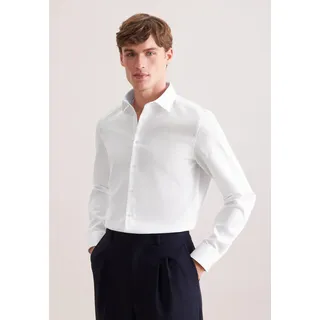 Businesshemd SEIDENSTICKER "Schwarze Rose", Herren, Gr. L (42), verlängerte Ärmellängen, weiß, 100% Baumwolle, Strukturmuster, tailored fit, 2-Knopf-Manschette, Hemden Businesshemd, Shaped 1/1 Extra lang Kentkragen Struktur