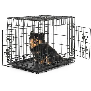 lionto Tiertransportbox für Hunde und Katzen, vielseitiger Transportkäfig mit hygienischer Kunststoffwanne, 61x44x51 cm, Hundebox aus Metall mit stabilen Sicherheitsverschlüssen & Trennwand, schwarz