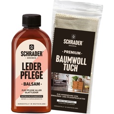 Schrader Leder Pflege Balsam Set - farbneutrales Pflegemittel für glattes Leder mit Poliertuch - 2-teilig - Made in Germany