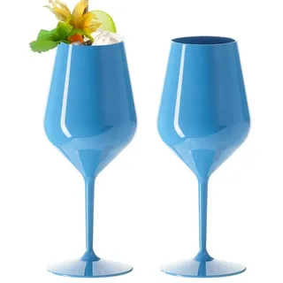 DoimoFlair Weingläser aus Kunststoff bruchsicher Weinbecher Sektgläser Plastik 47 cl. (Blau)