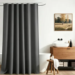 Lerores Duschvorhang 200x240cm Dunkelgrau, Beschwerter Saum Antischimmel Textil, Wasserabweisend, Waschbar Polyester Stoff Badevorhänge für Badezimmer, Badewanne mit 12 Duschvorhangringen