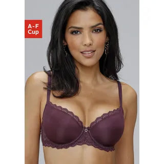 Schalen-BH LASCANA "Evita", Damen, Gr. 70, Cup B, lila (aubergine), Microtouch, Obermaterial: 90% Polyamid, 10% Elasthan, BHs Schalen-BH, mit feiner Spitzenborte, Dessous