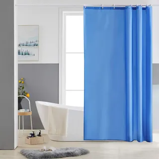 Furlinic Duschvorhang 120x180 Textil Badvorhang aus Polyester Stoff Schimmelresistent Wasserabweisend Waschbar Blau mit 8 Duschvorhangringen.