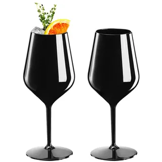 Doimoflair Weingläser aus Kunststoff bruchsicher Weinbecher Sektgläser Plastik Schwarz 47 cl. Set 2 Stück