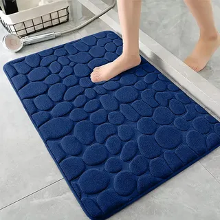 AMFUN Memory Foam Badezimmer Badeteppiche, Memory Schaum Badematte, Waschbar Badematte, 40x60CM Saugfähige Badvorleger, Maschinenwaschbar (Marineblau)