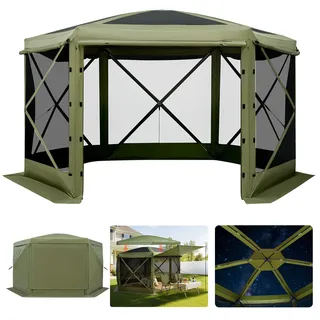 VEVOR Pop-up-Pavillon, 3 x 3 m, großes 6-seitiges Campingzelt mit abnehmbarem Dach & Tragetasche, Partyzelt, Sonnenschutz für 6–8 Personen auf Terrasse und Garten, Grün