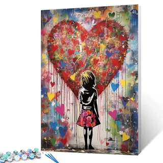Tucocoo Banksy Graffiti Malen nach Zahlen Kits 40 x 50 cm Leinwand, DIY Digitales Ölgemälde für Erwachsene mit Pinseln und Acrylpigment, Pop Art Little Girl Love Bild für Wohnkultur (ohne Rahmen)