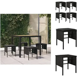 vidaXL Gartenhocker mit Kissen 4 Stk. Schwarz Poly Rattan - Gartensofaelemente - Schwarz