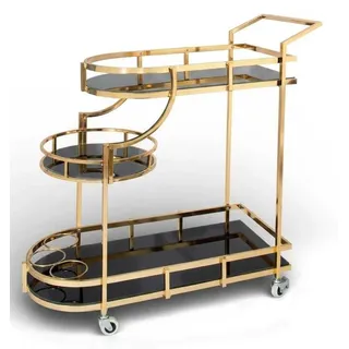 Servierwagen Gold Glas Schwarz Rollen Barwagen Design Regal modern lux - Gold