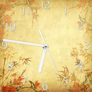 Wallario Design Wanduhr Herbststimmung alter Papyrus mit Herbstmotiven aus Echtglas, Größe 20 x 20 cm - Gelb