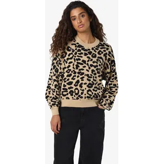 Strickpullover NOISY MAY "NMCHARLOTT L/S O-NECK KNIT FWD NOOS", Damen, Gr. XS, braun (nomad pattern:schwarz leo), Strick, Obermaterial: 52% Viskose, 28% Polyester, 20% Nylon, gemustert, taillenbedeckt, Rundhals, Pullover Strickpullover
