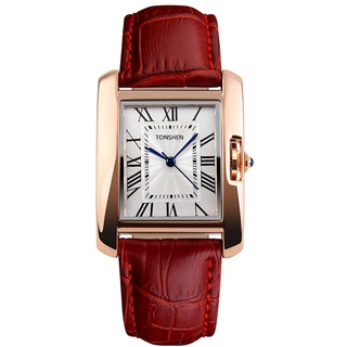 TONSHEN Damenuhr Analog Quarz Uhr Rosé Gold Schale Lederband Uhren Quarzuhr Armbanduhr für Damen Mädchen (Rot)