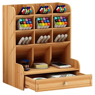 Hggzeg Holz-Schreibtisch-Organizer, multifunktionale Schublade, Schreibwaren, Schreibtisch-Aufbewahrungsbox, ordentlicher Stiftehalter für Zuhause, Büro und Schule, Kirschfarbe