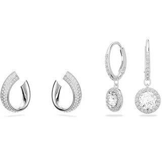 Swarovski Exist Kreolen, Rhodinierte Ohrringe mit Klaren Swarovski Kristallen & Angelic Drop-Ohrhänger, Rundschliff, Weiß, Rhodiniert