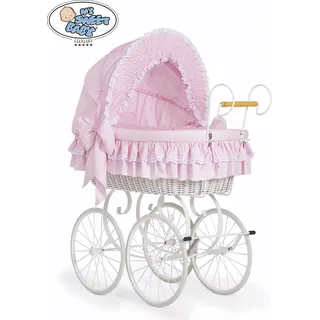 MY SWEET BABY Handgefertigtes Ökologisches Babybett Retro Metalluntergestell Weiß für Neugeborene - Rosa, Weiß