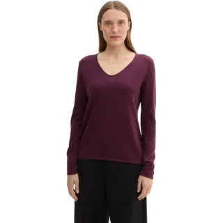 Tom Tailor Damen Basic Strickpullover mit V-Ausschnitt, 35796 - Blackberry, S