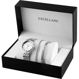 Excellanc Damen-Geschenkset mit Armbanduhr, Armband und Armreif - Silber