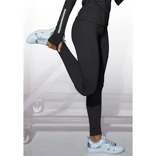 Thermoleggings LASCANA ACTIVE, Damen, Gr. XS (32/34), N-Gr, schwarz, Obermaterial: 87% Polyester, 13% Elasthan, unifarben, bequem lang, Hosen Thermoleggings, mit reflektierenden Details