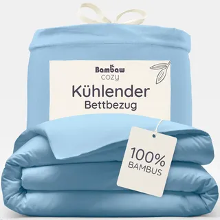 Bambaw Bambus Deckenbezug 155x220 cm, Anti Schwitz Bettwäsche für den Sommer, 100% Bambus Bettdeckenbezug, atmungsaktive und kühlende Bettwäsche 155x220 cm (Hellblau)