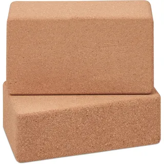 Relaxdays Yogablock, 2er Set, Yogaklötze aus Kork, für Yogaübungen, HBT: 12 x 22,5 x 7 cm, rutschfeste Yogawürfel, natur