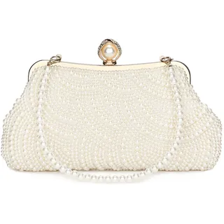 BAIGIO Perlen Damen Clutch Beige Abendtasche Brauttasche Elegant Handtasche Luxury Clutch für Mädcehen Umhängetaschen Klein Tasche für Hochzeit Geburtstag Afterparty Soft