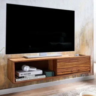 FineBuy Lowboard Hängend Sheesham Massivholz 108x25x34 cm TV-Schrank Braun Fernsehtisch mit Stauraum Fernsehschrank Wand Modern TV-Kommode - Braun