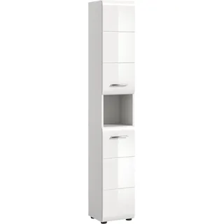 WELLTIME Florenz Hochschrank 30 x 185 cm Weiß Hochglanz Kunststoff/MDF/Spanplatte/Massivholz
