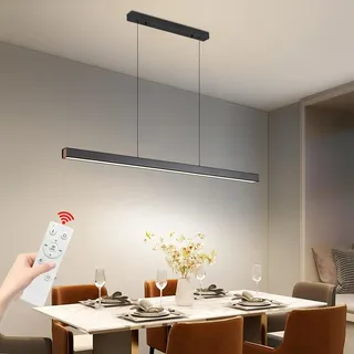 Mikeru Pendelleuchte Esstisch,100cm Schwarz Dimmbar mit Fernbedienung Hängelampe Esstisch, Höhenverstellbar Esstischlampe Linear Design Esstisch Lampen Hängend für Esszimmer Arbeitzimmer Büro Küche