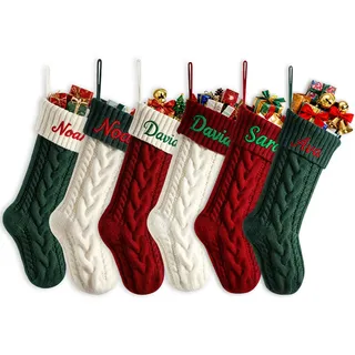 Nikolaussocke Personalisiert Name Bestickt, 46cm Große Gestrickte Weihnachtsstrumpf zum Befüllen, Christmas Stockings für Party Weihnachten Deko (A)