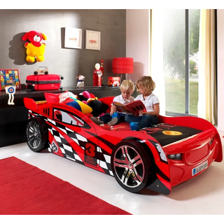 Kinderbett VIPACK, rot (rot mit rennmotiven), B:111cm H:60cm L:229cm, Betten, Kinderbett, Rennwagenbett, Autobett