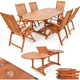 CASARIA® Gartenmöbel Set Holz 6 Stühle mit Tisch Wetterfest FSC®-zertifiziert Schirmständer Armlehnen Klappstühle Garten Terrasse 7-tlg. Eukalyptus - Braun