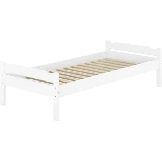 Einzelbett massiv Kiefer weiß 90x200 Futonbett Holzbett Zubehör wählbar V-60.31-09WRollrost inkl. - Weiß