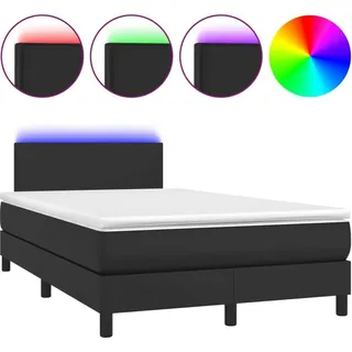 vidaXL Boxspringbett mit Matratze & LED Schwarz 120x200 cm Kunstleder - Schwarz