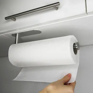 Küchenrollenhalter ohne Bohren VonBueren | Farbe: Silber | Rollenhalter Montage unter dem Schrank oder an der Wand | Halter für Küchenrolle