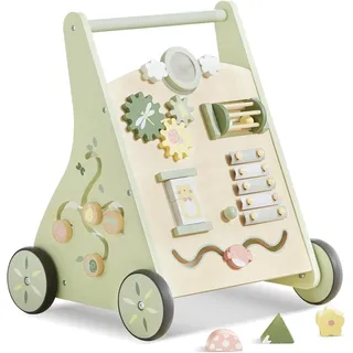 Asweets Baby Lauflernwagen aus Holz, Baby Walker und Activity Center, Multifunktion Montessori Spielzeug Geschenk für Jungen und Mädchen ab 1-3 Jahren (Grün)