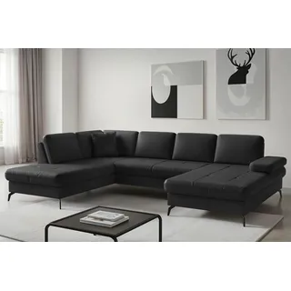 Wohnlandschaft SIT & MORE "Morris Jubi, Breite 300 cm", schwarz, Sofas, B/H/T: 300cm x 83cm x 202cm, NaturLEDER Stoff, Ottomane links, Mit Armteilverstellung,Mit Bettfunktion, Wohnlandschaft, mit Armteilfunktion, optional mit Bettfunktion, B:300cm H:83cm T:202cm