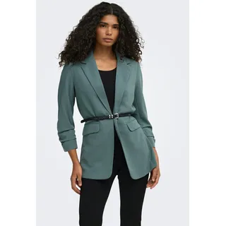 Longblazer ONLY "ONLKALINA 3/4 OPEN BLAZER CC TLR", Damen, Gr. 38, grün (balsam grün), Web, Obermaterial: 97% Polyester, 3% Elasthan, unifarben, loose fit hüftbedeckend, V-Ausschnitt, Blazer Longblazer, Materialmix, loose fit
