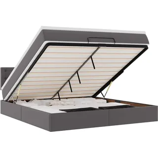vidaXL Ottoman-Bett mit Matratzen & LEDs Grau 180x200 cm Kunstleder 3312170