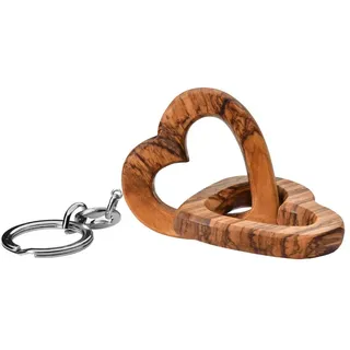 Kassis Geschenkartikel Olivenholz - Schlüsselanhänger Herzen für Brautpaar, zum Valentinstag, Jubiläum, Hochzeitstag, Geburtstag - verbundene Holz-Herzen - Hochzeitsgeschenk - (5 cm)